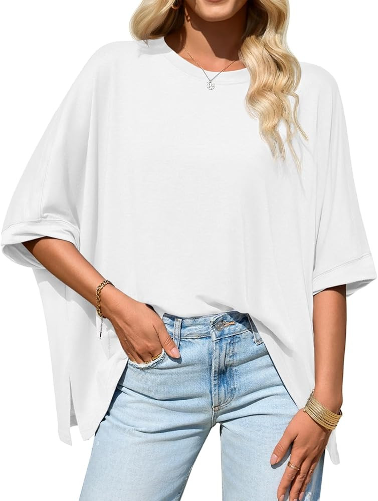 Tankaneo Womens Oversized Tshirts Batwing Short Sleeve Asymmetric Hem Tops Summer Casual Loose Fi... | Amazon (US)