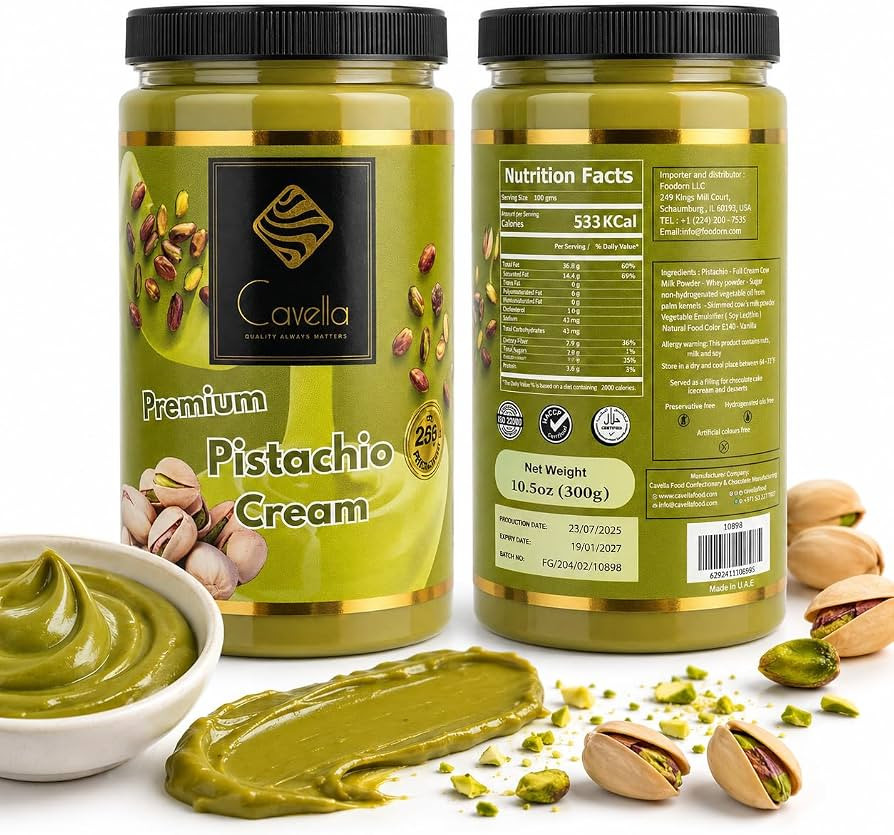 Cavella Premium Pistachio Cream Spread - Smooth Pistachio Filling for Dubai Chocolate, Kadayif De... | Amazon (US)