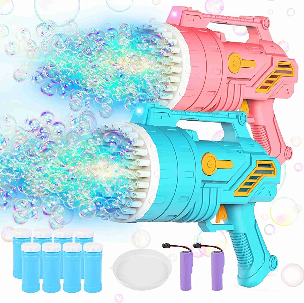 SmartYeen 2-Pack Bubble Machine Gun,69 Holes Bubble Gun with Light,8 Bottles Bubble Solution Bubb... | Amazon (US)