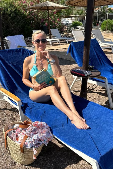 Turquoise bikini by Helen Jon
I’m wearing M top and bottom 
Aviator sunglasses 
Best straw Beach bag 
Floral eyelet coverup Poupette St Barths 

#LTKswim #LTKitbag #LTKtravel