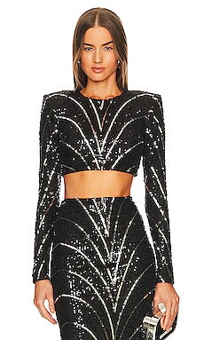Michael Costello x REVOLVE Leonie Crop Top in Black & Silver from Revolve.com | Revolve Clothing (Global)