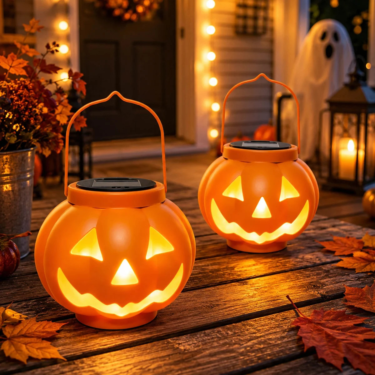 Set of 2 Solar Pumpkin Lanterns with Warm White LED Lights | Wayfair North America
