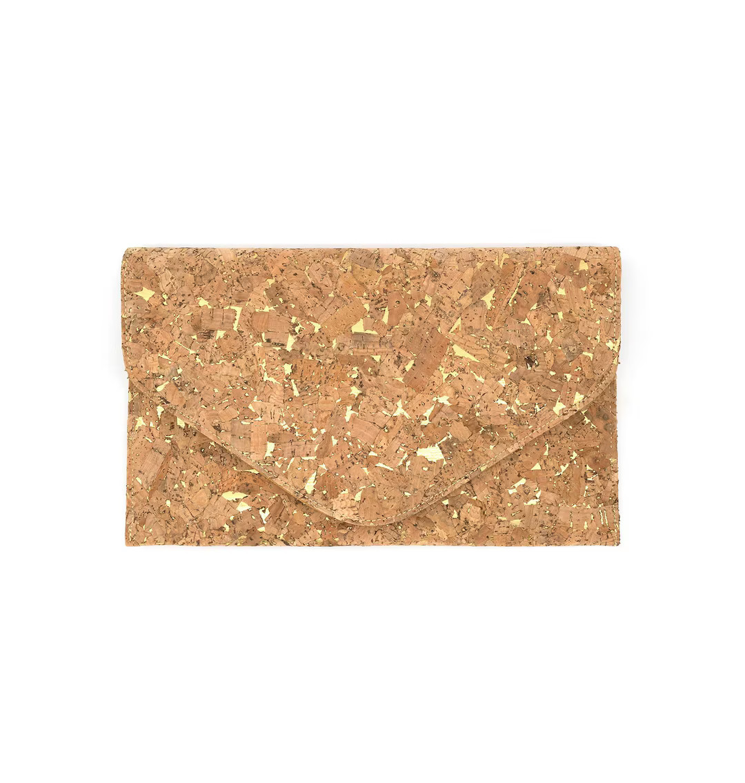 Gold Flecks Cork Clutch Real Cork Clutch Gold Color Clutch With Removable Chain Strap Cork Handba... | Etsy (US)