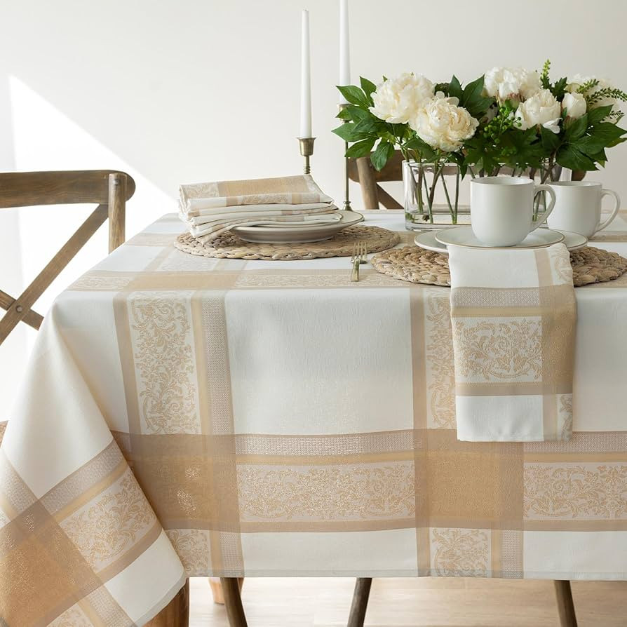 Benson Mills Heavyweight Jacquard Fabric Table Cloth with Gold Metallic Accents, Décor for Fall,... | Amazon (US)