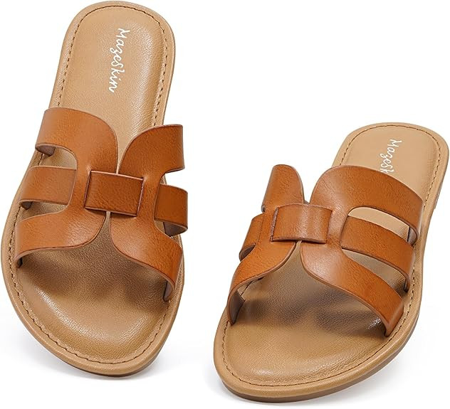 mazeskin Womens Memory Foam H-Band Summer Dressy Flat Slide Sandals | Amazon (US)