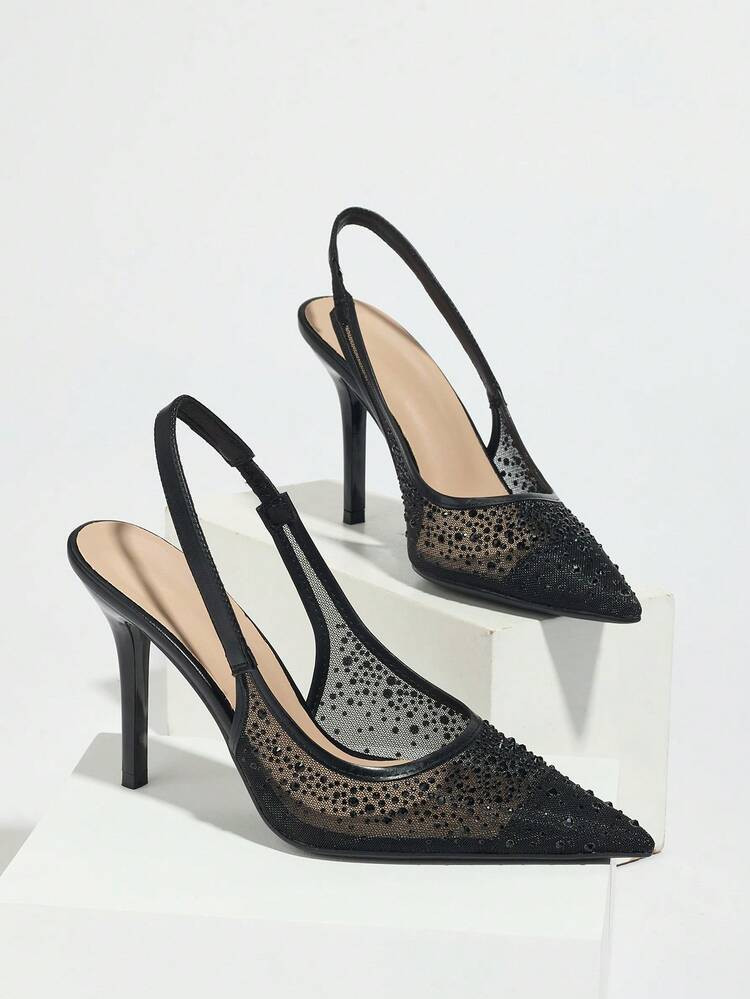 Fall/Winter 2025 Fashionable & Elegant High Heel Shoes With Rhinestone Decor, Hollow-Out, Suitable For Party & Outdoor Wear,Kitten Heels,Women Pumps,Elegant,Pointed Heels | SHEIN