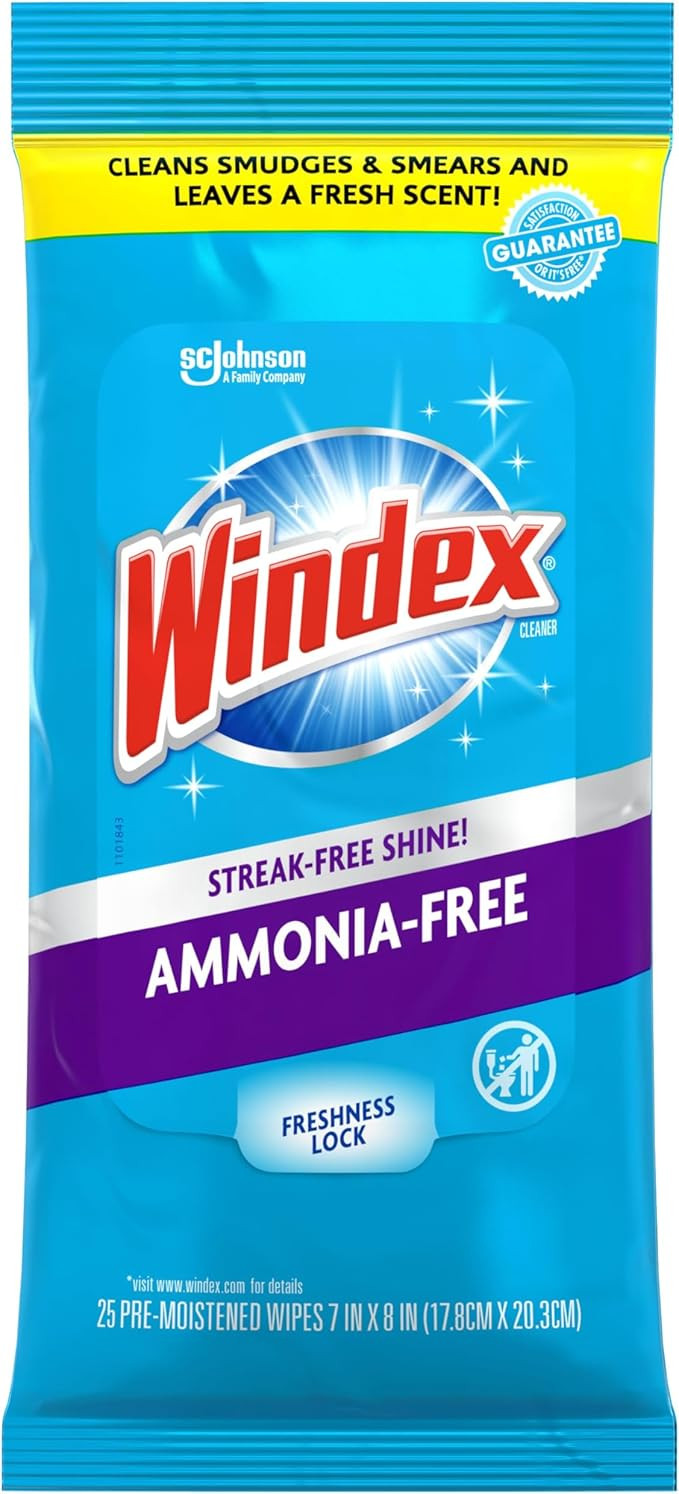 Windex Wipes Glass Cleaning Ammonia Free, Pre-Moistened Wipes for Cleaning All Glass Surfaces, Cr... | Amazon (US)