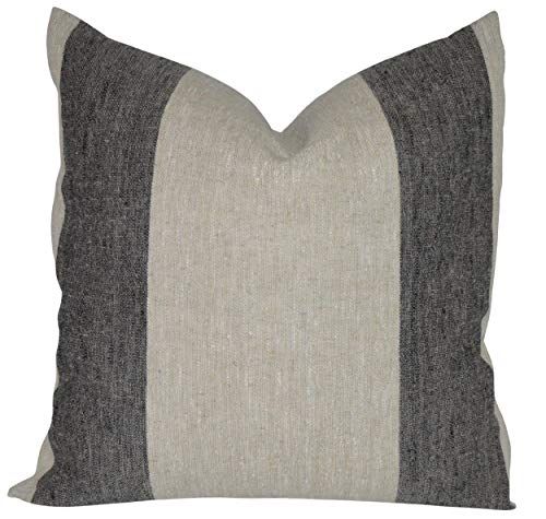 Farmhouse Pillow Cover Rustic Natural Linen (18"x18", Black Wide Stripe) | Amazon (US)