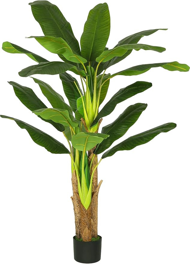 VIAGDO Artificial Banana Tree 6ft Tall 22 Large Leaves Triple Stalk Faux Banana Silk Tree Artific... | Amazon (US)