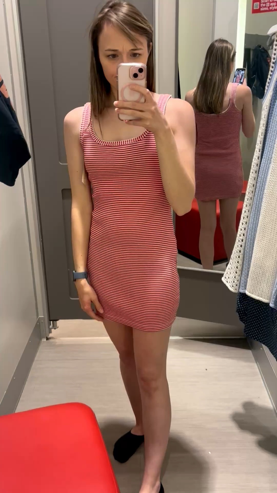 Not a red girly? Don’t worry it comes in blue too! This comfy knit bodycon dress will be perfect all summer long