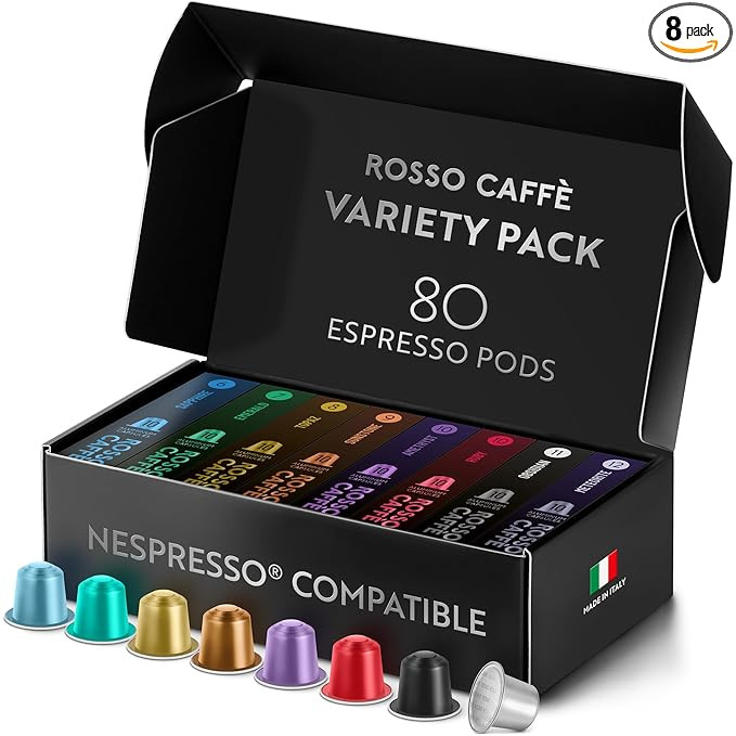 ROSSO CAFFÈ Espresso Coffee Pods for Nespresso Original Machines - 80 Capsules Variety Pack, 8 S... | Amazon (US)