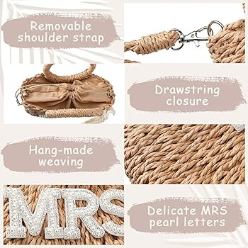 Pinkunn Bride Gift Bride Straw Purse Mrs Handwoven Bag Rhinestone Letter Bag Bachelorette Honeymo... | Amazon (US)