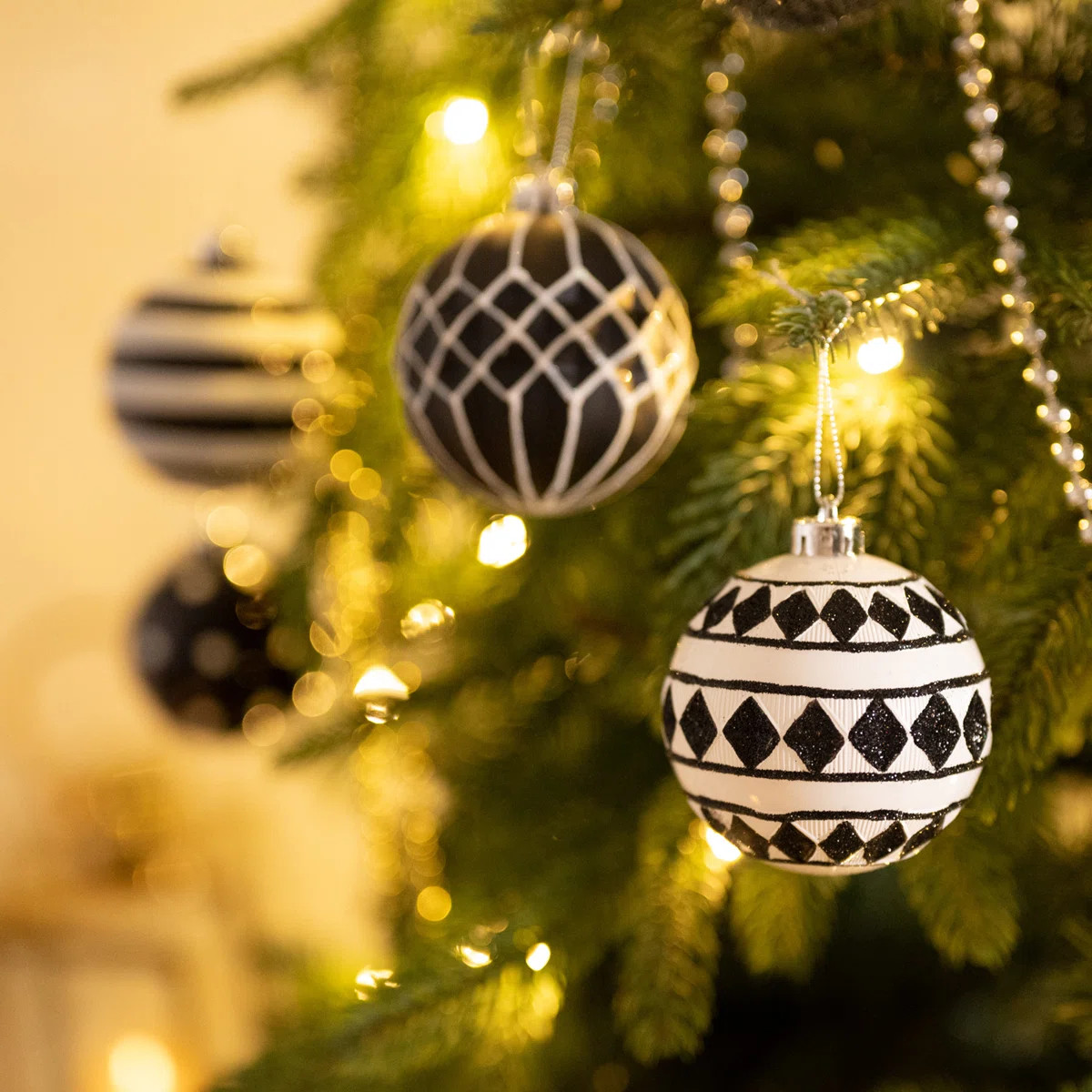 Valery Madelyn Large Christmas Ornaments Tree Decorations, 16ct Black White Boho Shatterproof Chr... | Wayfair North America