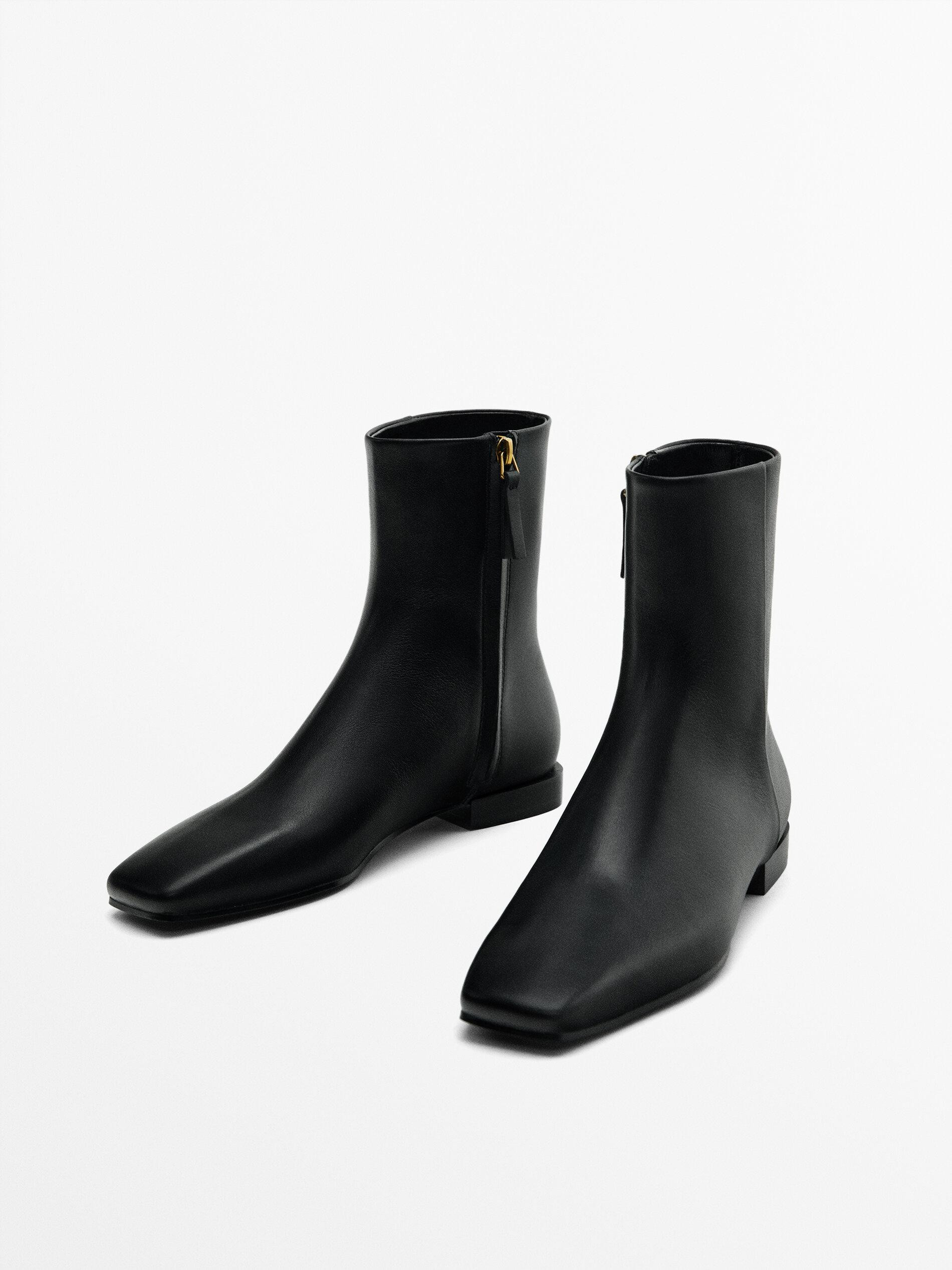Square toe flat ankle boots | Massimo Dutti UK