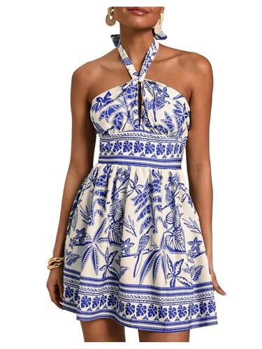 SOLY HUX Tropical Vacation Dress for Women Halter Tie Backless Sundress Sleeveless A Line Short S... | Amazon (US)