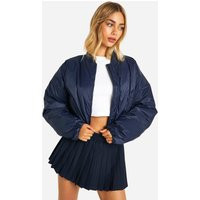 Womens Puffer Nylon Bomber Jacket - Navy - 12 | boohoo (US & Canada)