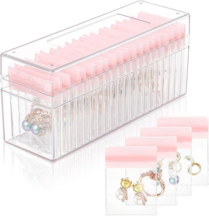 Acrylic Jewelry Box,Clear Jewelry Organizer with 20 PVC Portable Anti Oxidizing Zipper bags,Trave... | Amazon (US)