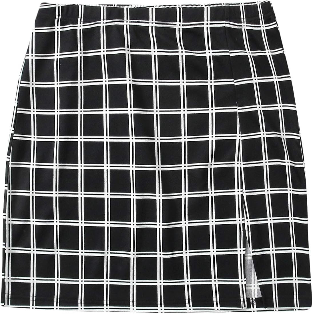 SheIn Women's Plus Split Hem Tartan Plaid Above Knee Bodycon Skinny Mini Skirt | Amazon (US)