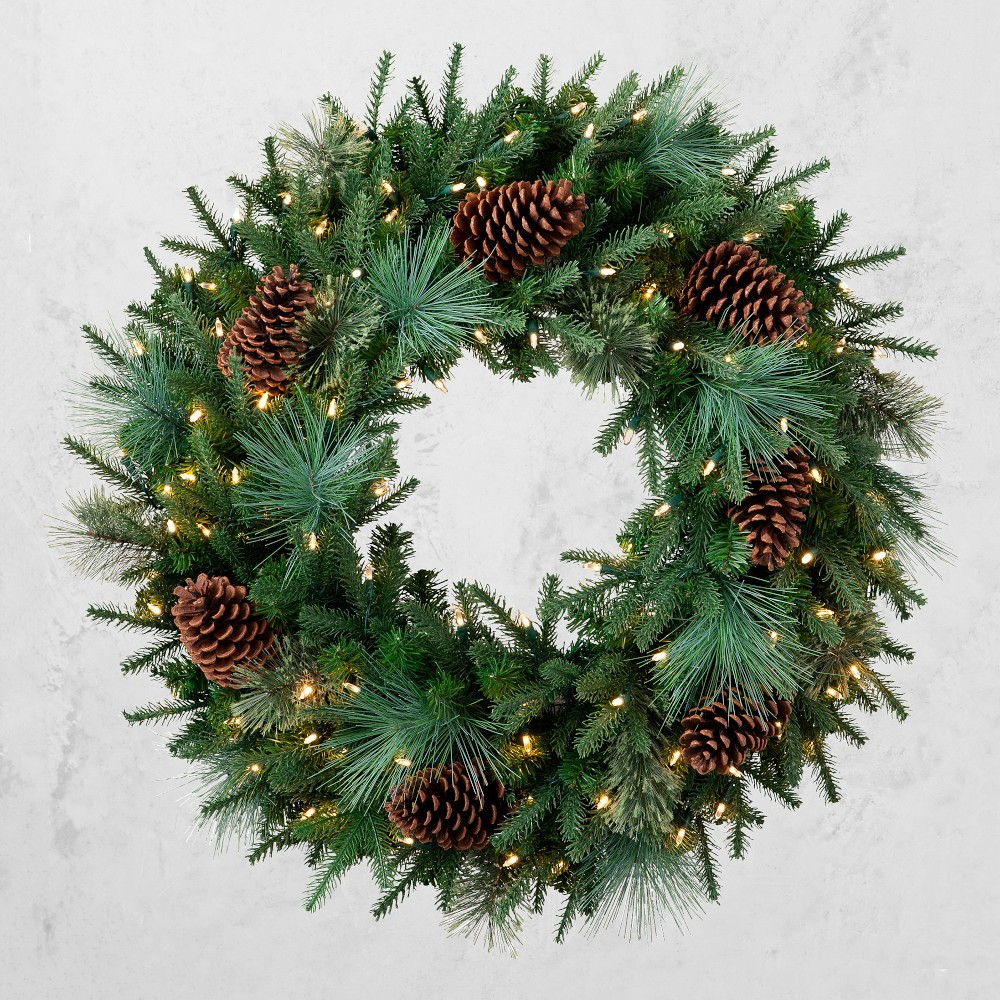 Balsam Hill Mixed Evergreen Pre-Lit Faux Wreath &amp; Garland | Williams-Sonoma