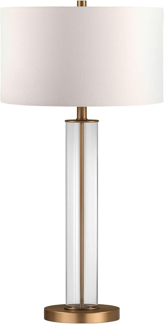 Harlow 29" Tall Table Lamp with Fabric Shade in Clear Glass/Brass/White | Amazon (US)