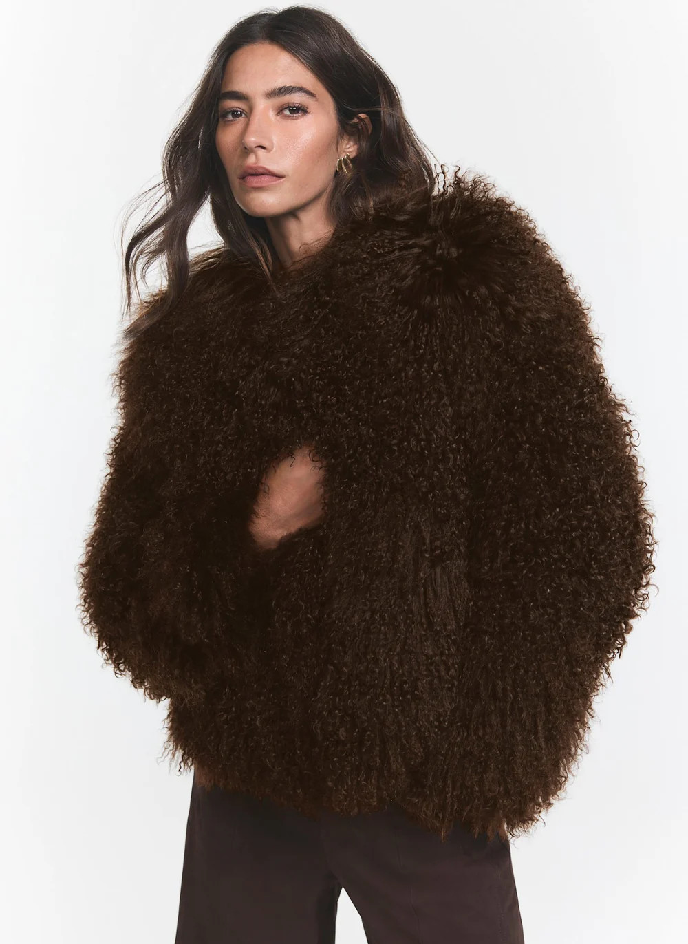 Brown Mongolian Fur Jacket | Mint Velvet