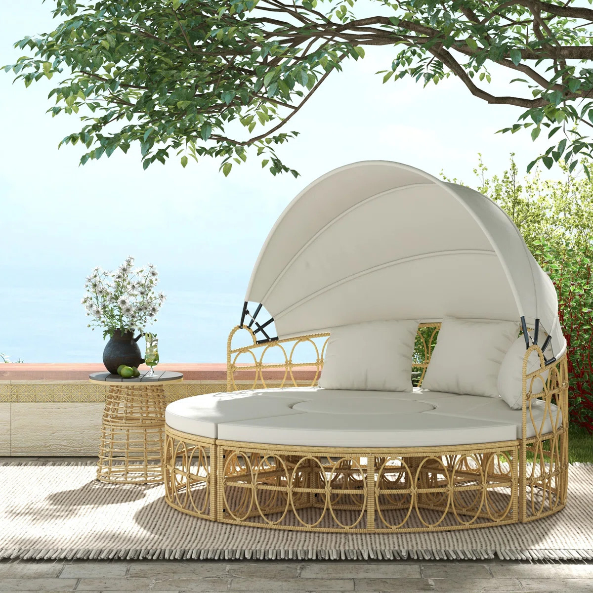 Ziyamet 70'' Wide Curved Wicker Patio Daybed with Cushions | Wayfair North America
