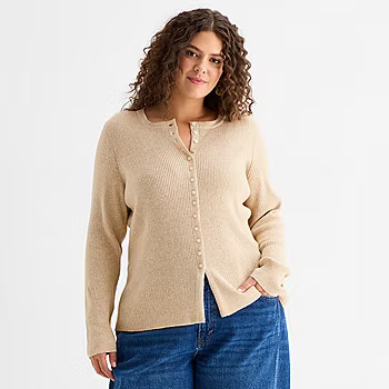 new!a.n.a Womens Crew Neck Long Sleeve Button Plus Cardigan | JCPenney