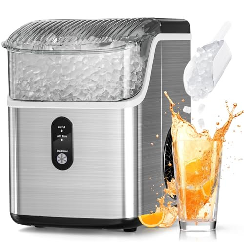 Nugget Ice Makers Countertop, Pebble Ice Machine with Chewable Pellet Ice, 34Lbs/24H, Self-Cleaning, Sonic Ice, One-Click Operation, for Kitchen,Office Stainless Steel Silver | Amazon (US)