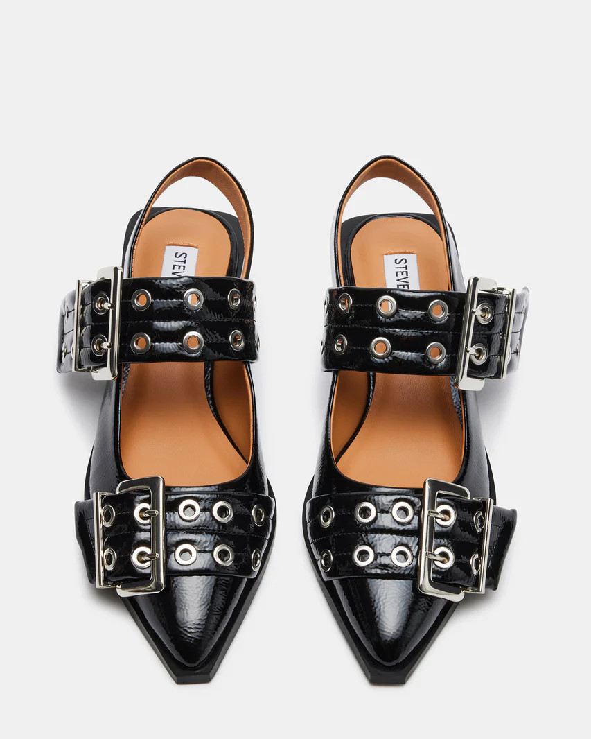 GRAYA Black Patent Slingback Flat | Women's Flats | Steve Madden (US)