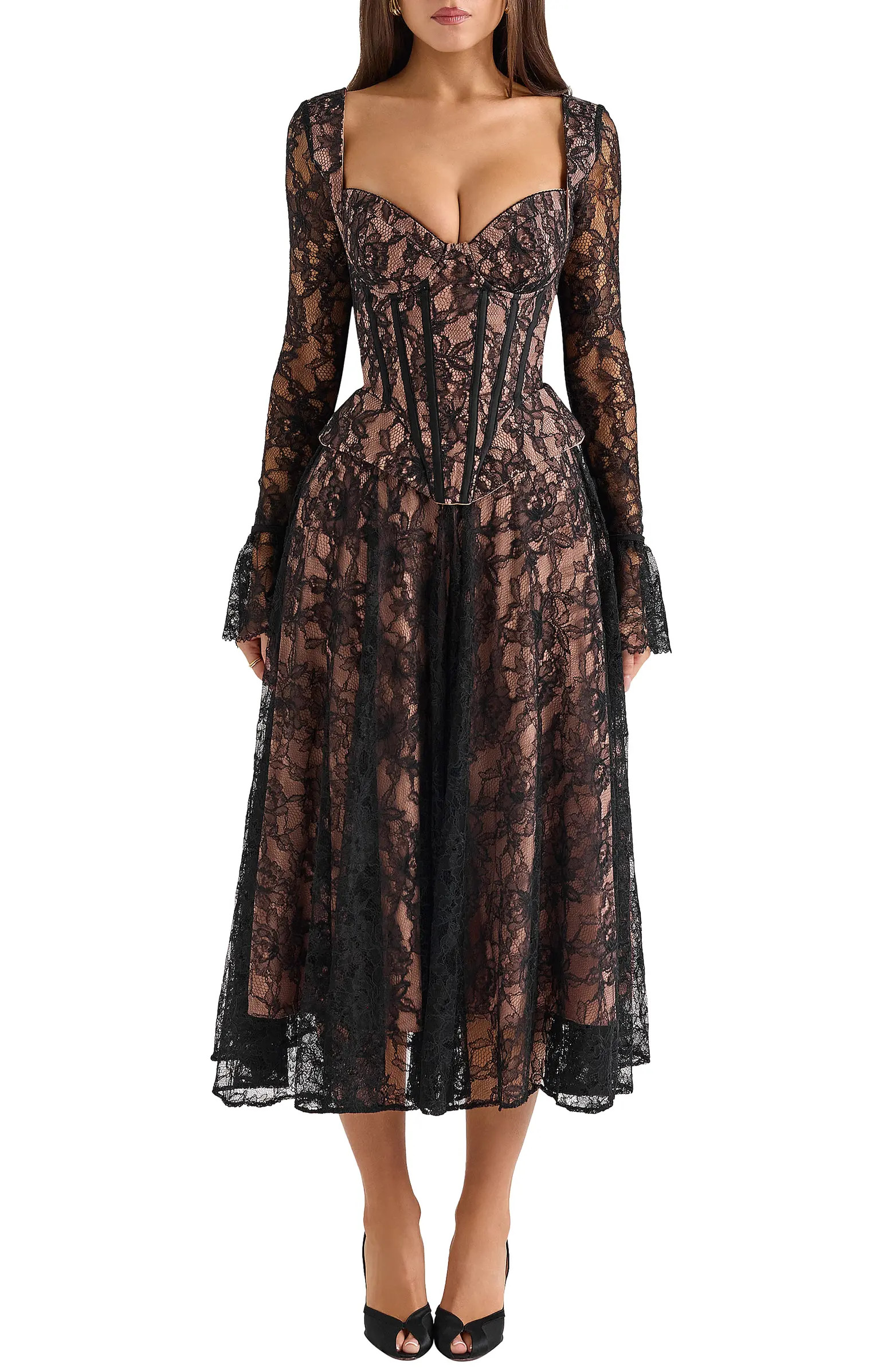Raquel Long Sleeve Lace Corset Dress | Nordstrom