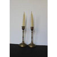 Brass Candlestick Holders For Vintage Mantel Decor. Elegant, Etched Leaf & Flowers, Comes With Twist Candles, Housewarming, Hostess Gift | Etsy (US)