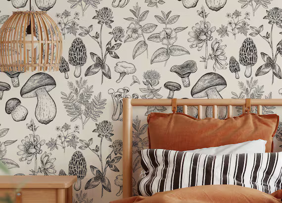 Mushroom Garden Wallpaper Removable Peel and Stick Wallpaper | Etsy | Etsy (US)