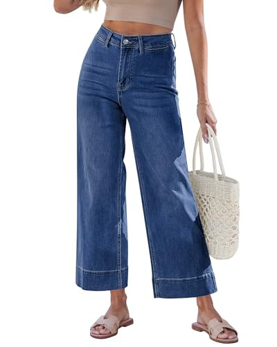 GRAPENT Wide Leg Jeans for Women Cropped Trendy High Waisted Welt Pocket Stretchy Denim Pants Dis... | Amazon (US)
