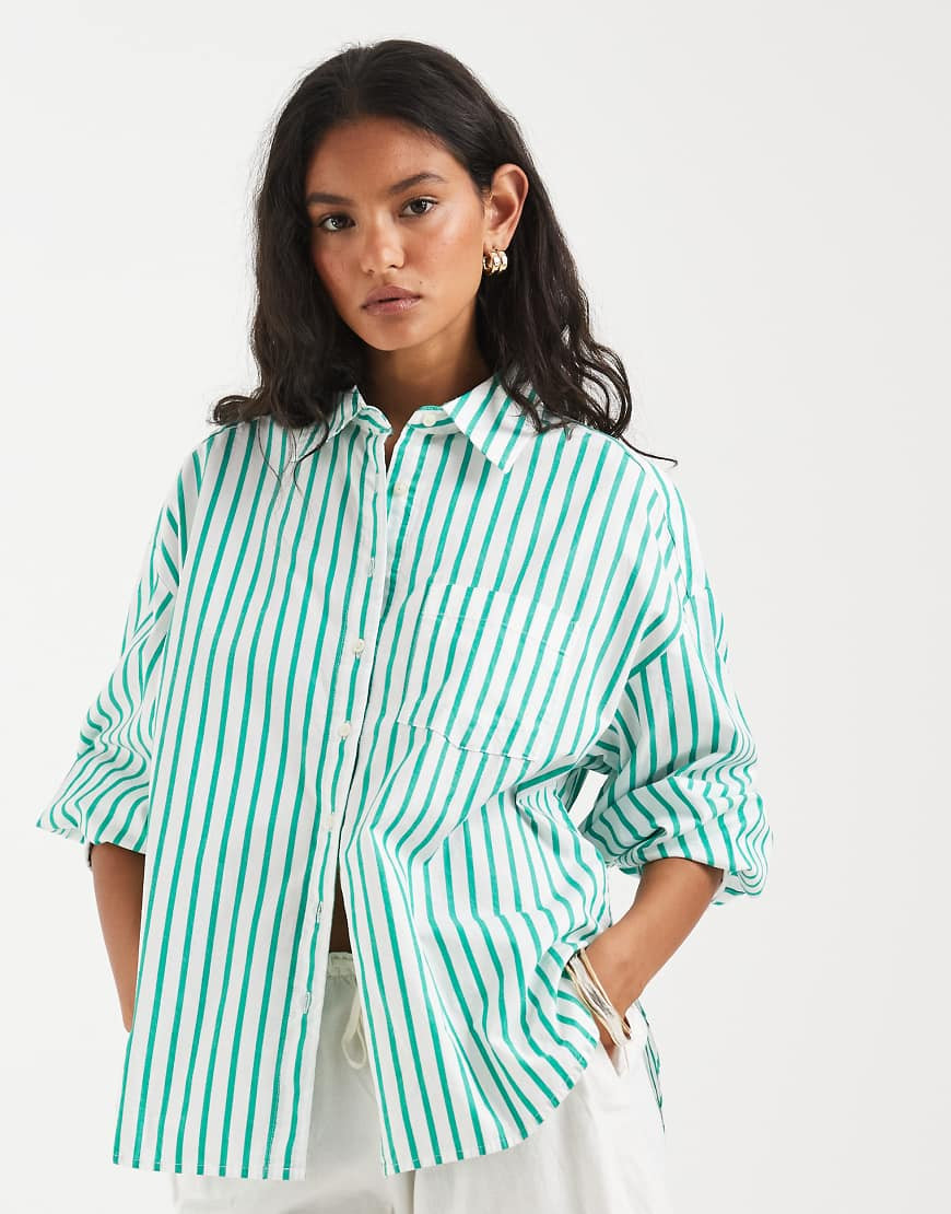 GAP cropped relaxed linen shirt in mint stripe-Green | ASOS (Global)