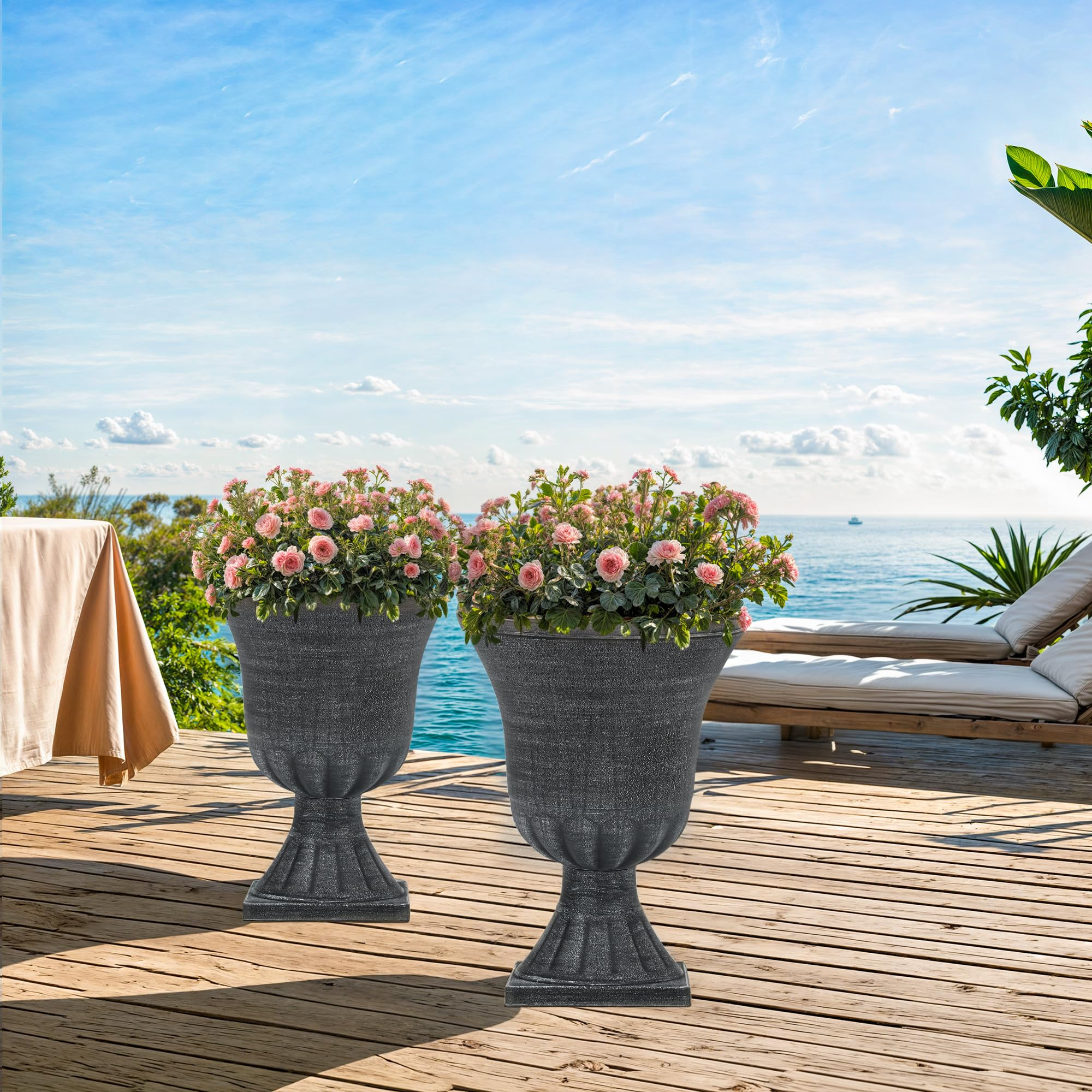 22" Large Urn Planters (Set of 2), Handmade Washed Black Plastic Flower Pots, Weatherproof for Po... | Amazon (US)