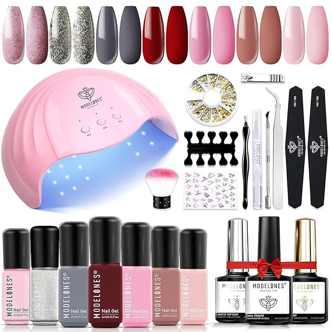 MODELONES Gel Nail Polish Kit, 48W Led Nail Dryer Lamp, 7 Colors Soak Off Gel Nail Polish, Nail P... | Amazon (US)