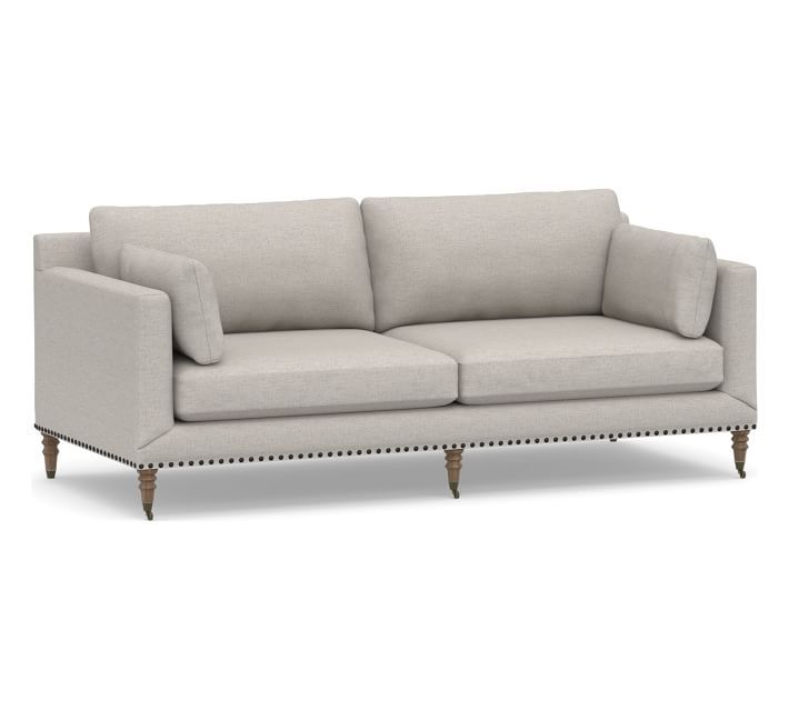 Tallulah Upholstered Sofa, Down Blend Wrapped Cushions, Heathered Twill Stone | Pottery Barn (US)