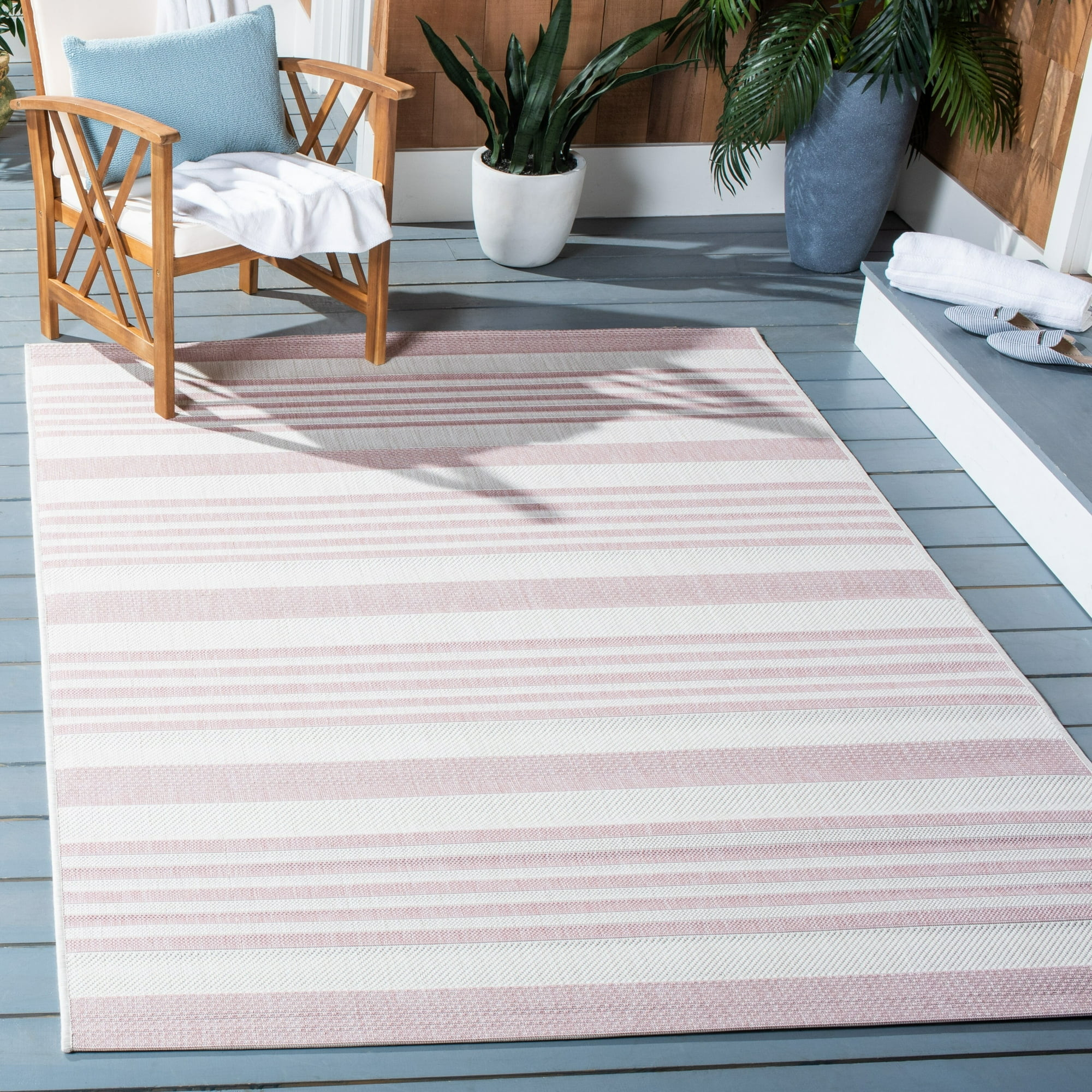 Safavieh  Courtyard Sheryl Indoor/ Outdoor Patio Backyard Rug Ivory/Soft Pink 5'3" x 7'7" 6' x 9'... | Walmart (US)