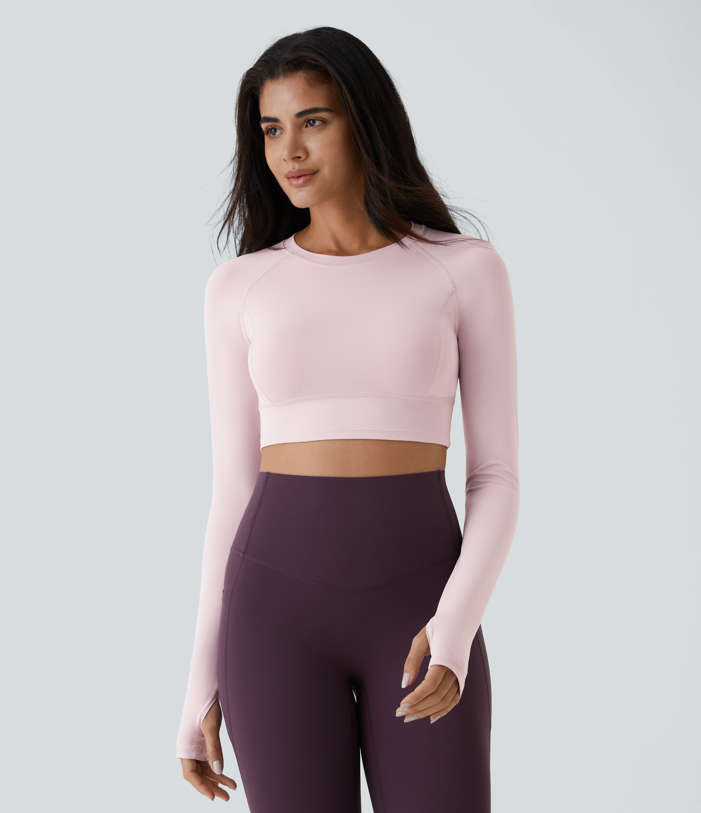 Halara Solid Thumb Hole Cropped Yoga Sports Top - Pale Lilac - M | HALARA