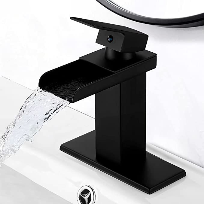 Sccot Matte Black Waterfall Bathroom Faucet Wide Mouth Spout, Solid Brass Sink Vanity Faucets 1 o... | Amazon (US)