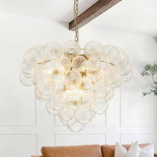 9-Light Antique Brass Modern Cluster Grape Bubble Chandelier with Swirled Glass Shade, Pendant Light Fixture for Bedroom | The Home Depot