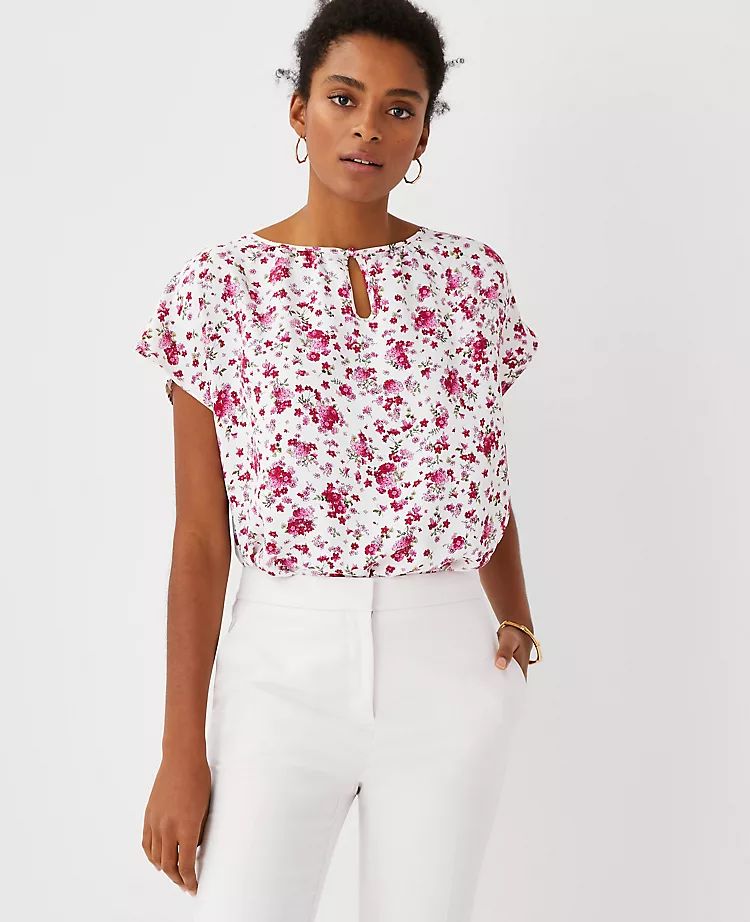 Floral Mixed Media Keyhole Top | Ann Taylor (US)