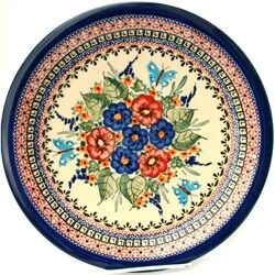 Handmade Ceramic Stoneware Cream and Blue Floral 10.75-inch Dinner Plate (Poland) | Bed Bath & Beyond