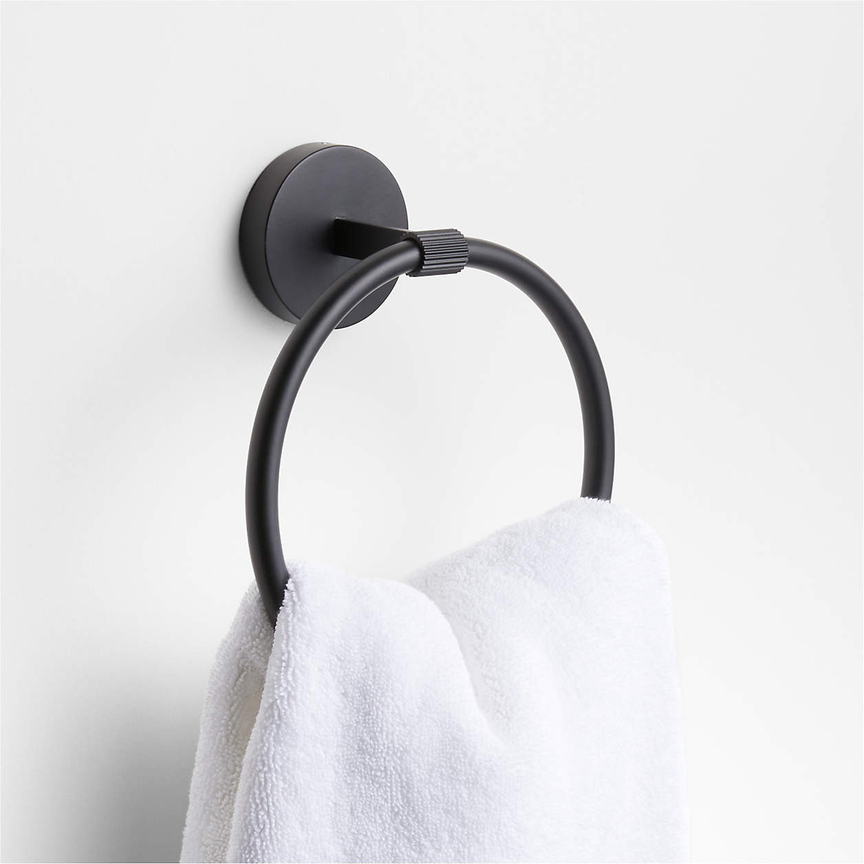 Modern Fluted Matte Black Bathroom Hand Towel Ring + Reviews | Crate & Barrel | Crate & Barrel