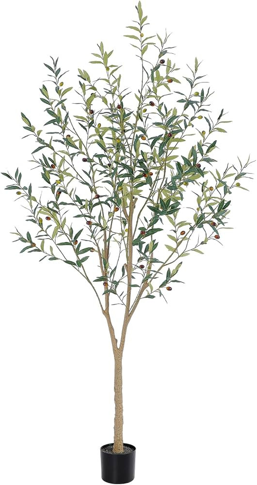 Faux Olive Tree 7ft，Olive Trees Artificial Indoor with Natural Trunk and Realistic Leaves and F... | Amazon (US)