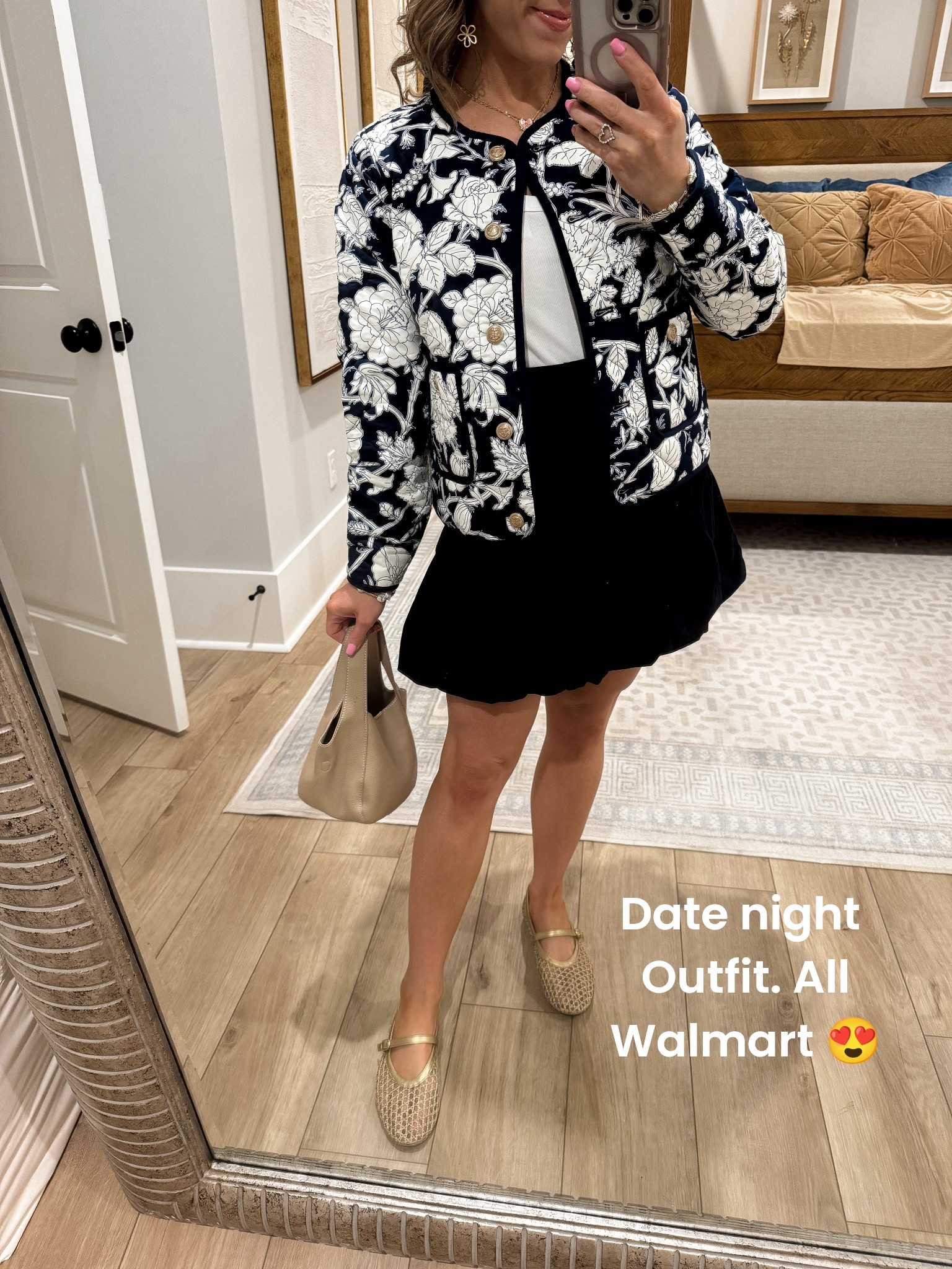 LOOK 1: Navy Floral Jacket + Skort Outfit

Head-to-toe Walmart outfit that looks SO high end 🤍✨

This navy floral quilted jacket is such a statement piece for spring! The structured fit + gold buttons give it that chic, polished look while the floral print keeps it feminine and fresh. I styled it with a classic white tank and the cutest black pleated skort (yes… built-in shorts 🙌🏼) for an easy everyday outfit that still feels put together.

Paired it with neutral woven Mary Jane flats and a simple tan handbag for that effortless, elevated vibe.

Perfect for:
• Spring brunch outfits
• Teacher outfits
• Date night
• Church outfits
• Everyday mom style

Such a good mix of classic + feminine and everything is affordable 🙌🏼 Linking my exact pieces in LTK!

#WalmartFashion #WalmartOutfit #SpringOutfit #AffordableFashion #MomStyle #ClassicStyle #WomensFashion #LTKStyle #EverydayOutfit #SpringStyle

