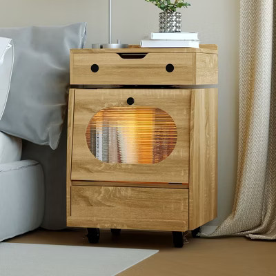 Famapy Playful Robot - Shaped Nightstand,360° Rotation,Touch-Control LED Strip,Side Cabinet with Rotatable Top,Lockable Wheels | Target