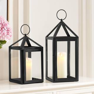 Modern Black Metal Lantern Candle Holder - Hanging or Tabletop (Set of 2) | The Home Depot