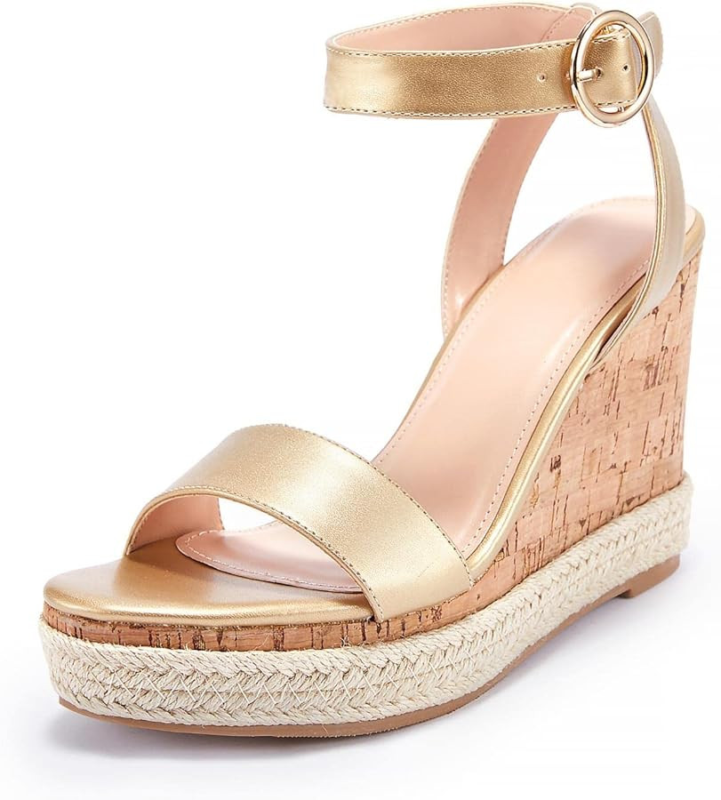 Liyuandian Womens Espadrille Cork Platform Wedge Sandals Ankle Strappy Open Toe Slingback High He... | Amazon (US)