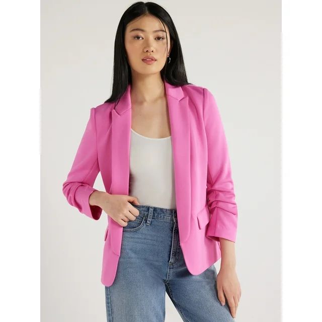 Scoop Women's Relaxed Scuba Knit Blazer with Scrunch Sleeves, Sizes XS-XXL - Walmart.com | Walmart (US)